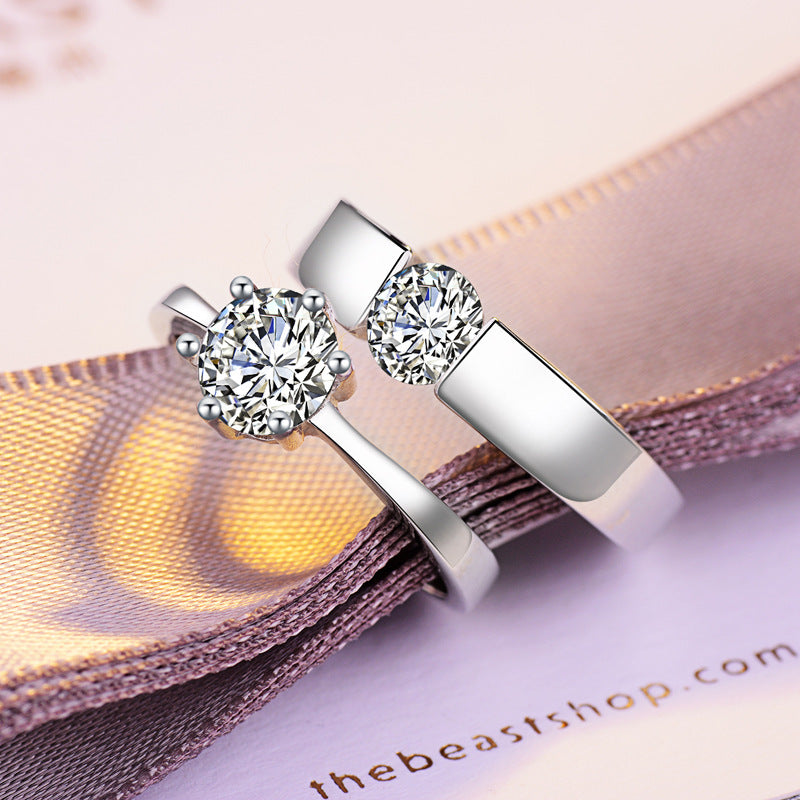 Fashion Sier Couple Female Platinum Plated Inlaid Stone Diamond Ring