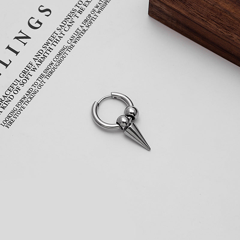 Rock Rivet Cone Stainless Steel Punk Feather Chain Tassel Ear Rings