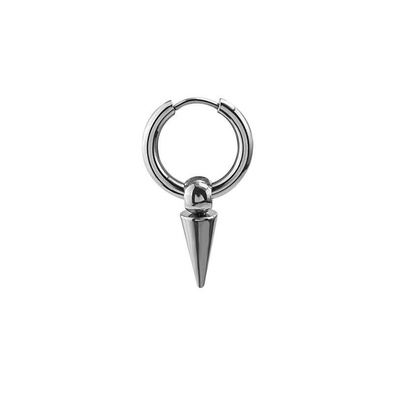 Rock Rivet Cone Stainless Steel Punk Feather Chain Tassel Ear Rings