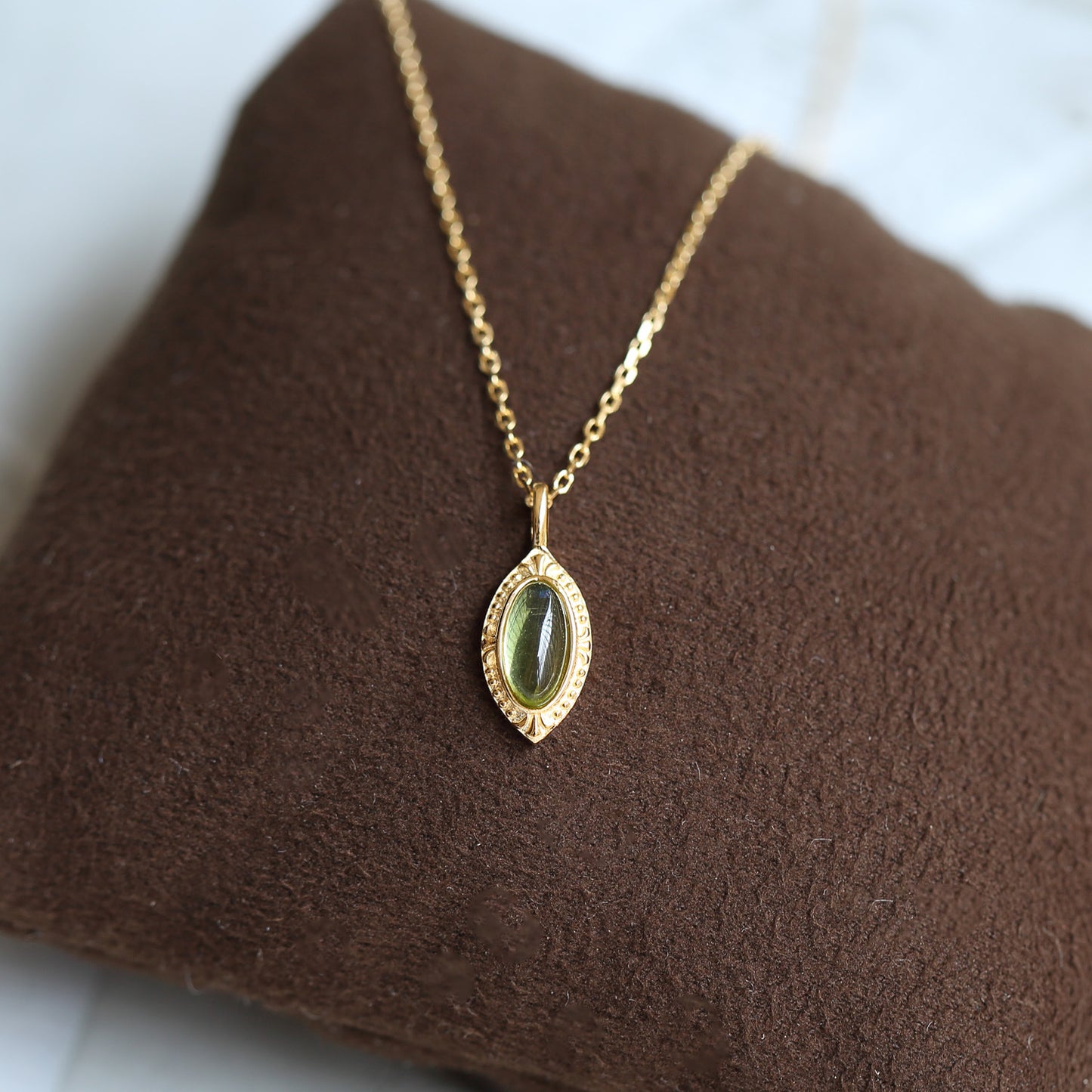 Lux Sterling Sier Green Natural Olivine Necklace