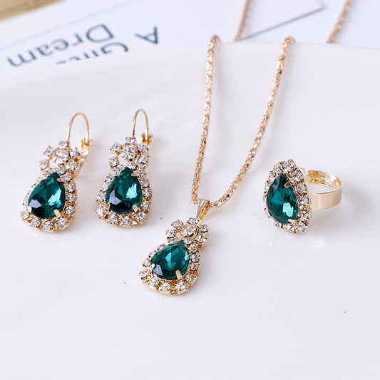Glamorous Water Drop Rhinestone Bridal Three-piece Jewelry Set