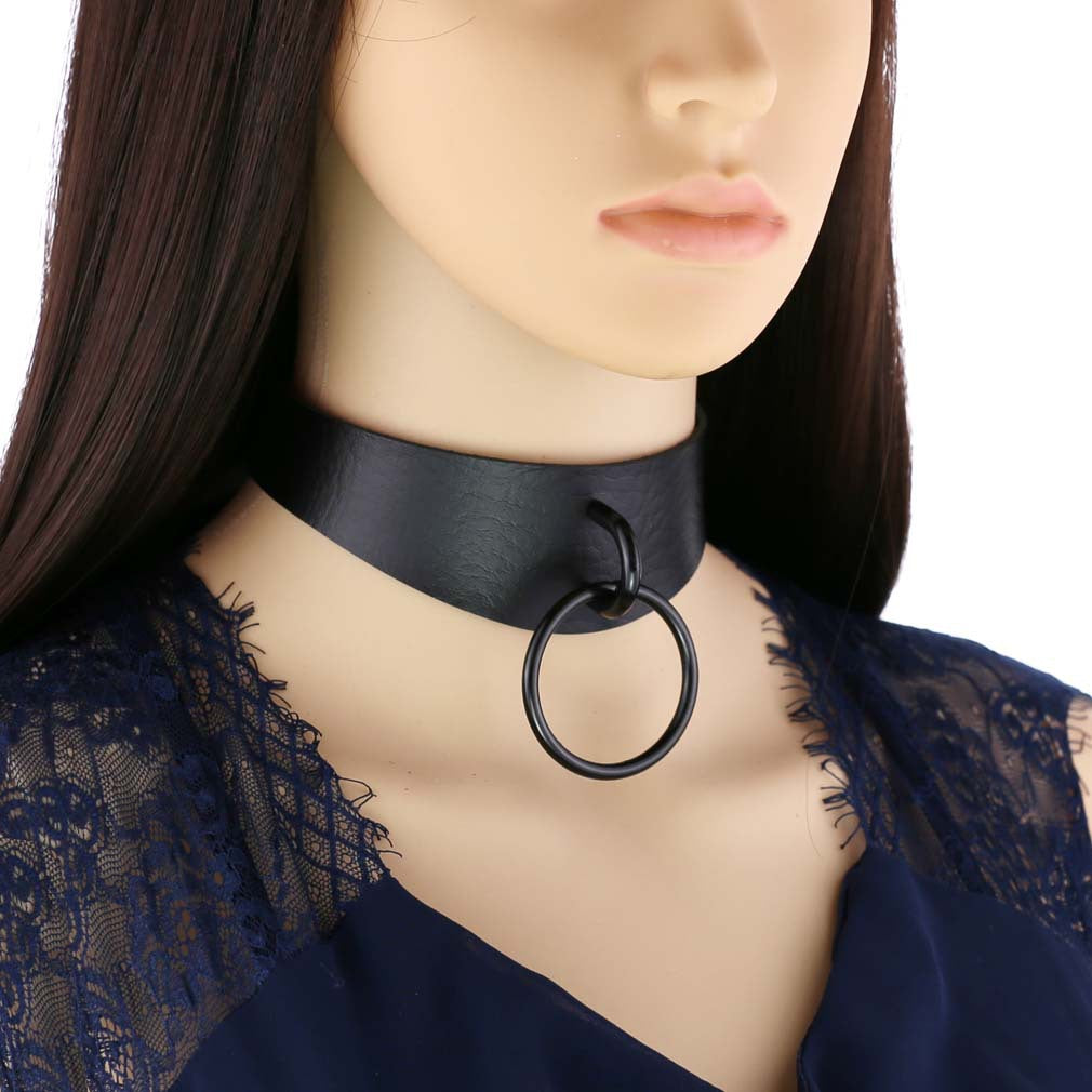Leather Neckband Street Shooting Nightclub O-shaped Neck Band Bandana Rings