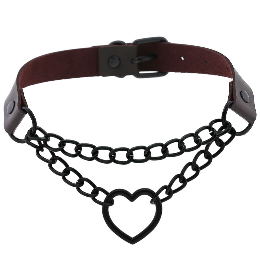 Black Chain Neckband Fashion Leather Love Heart Collar