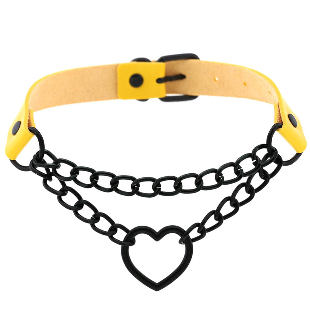 Black Chain Neckband Fashion Leather Love Heart Collar