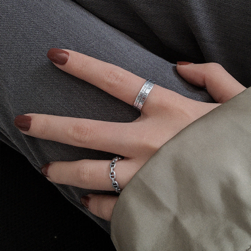 Sier Roman Numerals Thai Open Index Finger Female Fashion Style Rings