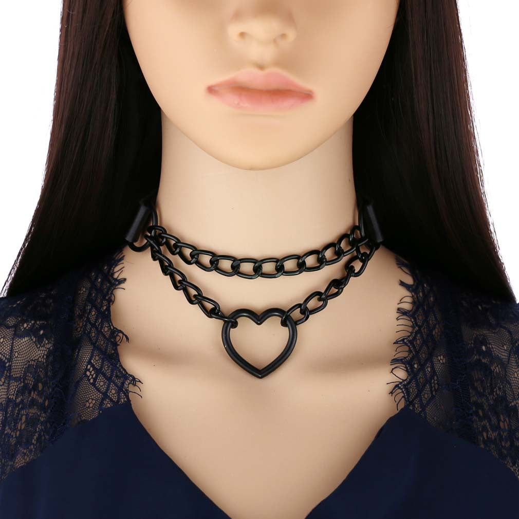 Black Chain Neckband Fashion Leather Love Heart Collar