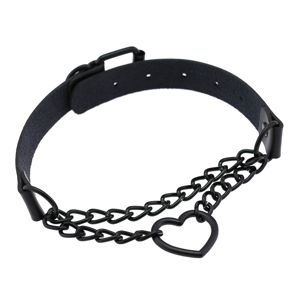 Black Chain Neckband Fashion Leather Love Heart Collar