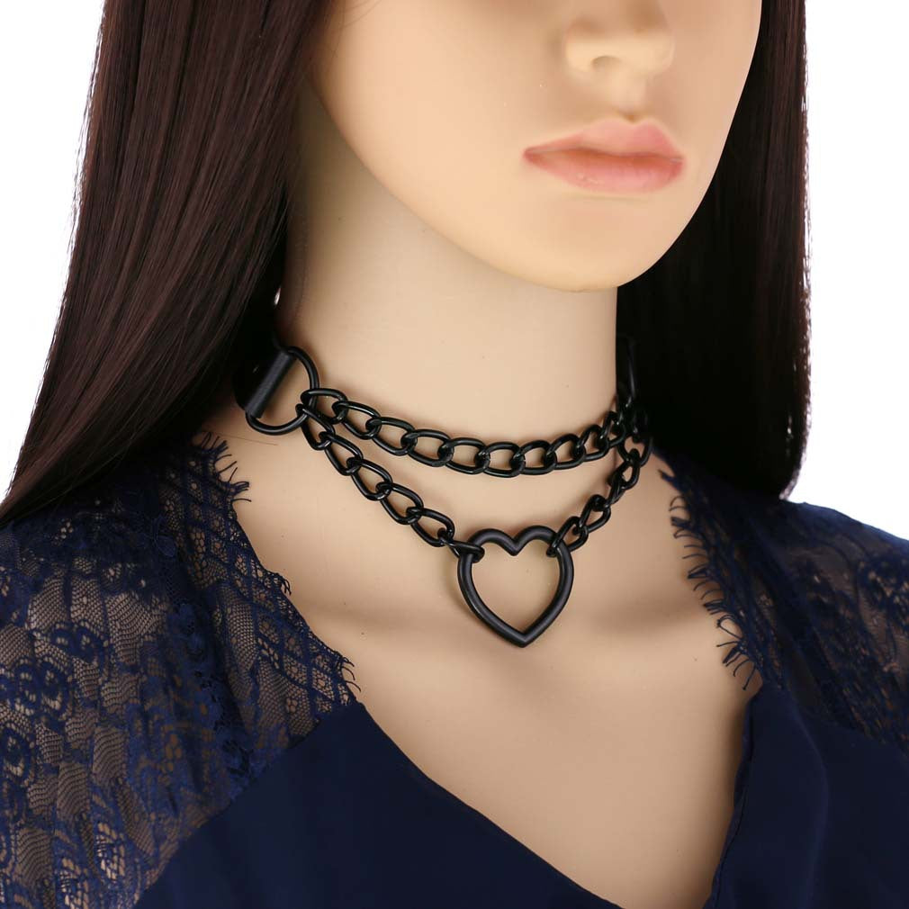 Black Chain Neckband Fashion Leather Love Heart Collar