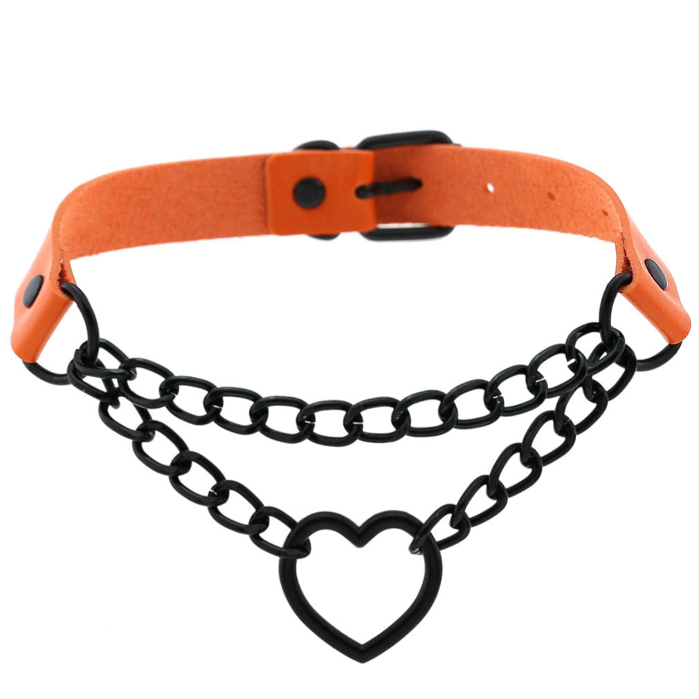 Black Chain Neckband Fashion Leather Love Heart Collar