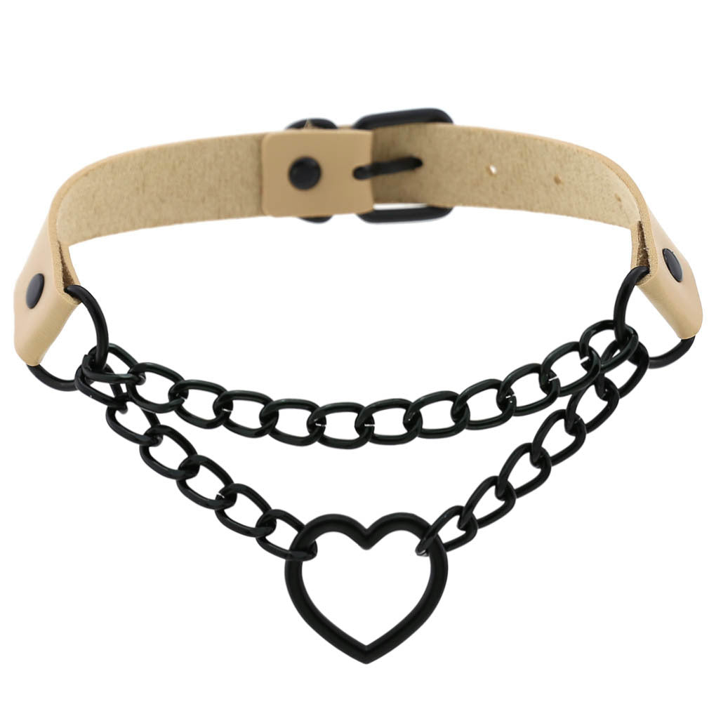 Black Chain Neckband Fashion Leather Love Heart Collar