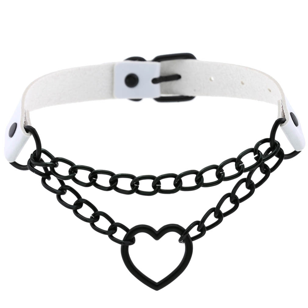 Black Chain Neckband Fashion Leather Love Heart Collar