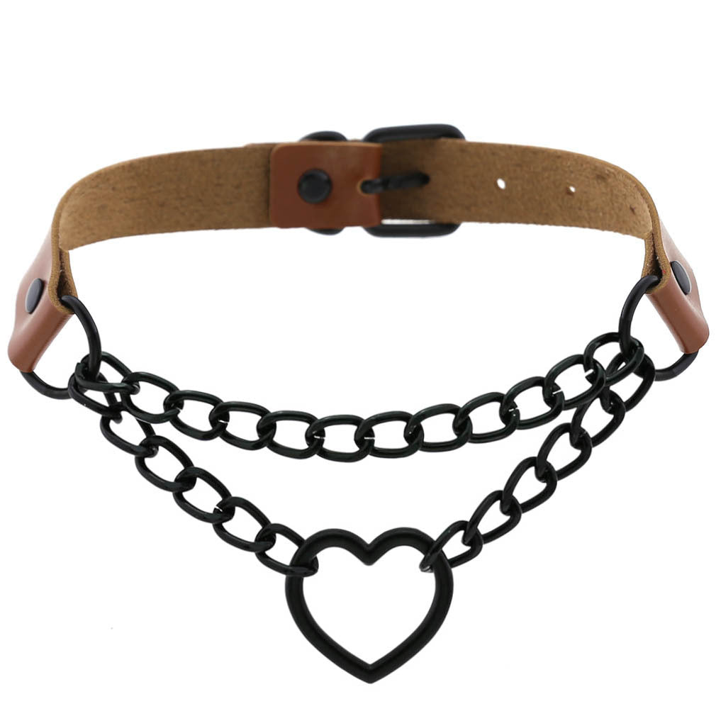 Black Chain Neckband Fashion Leather Love Heart Collar