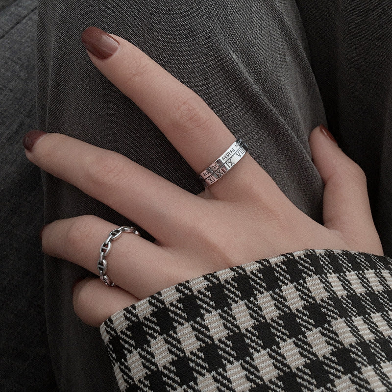 Sier Roman Numerals Thai Open Index Finger Female Fashion Style Rings