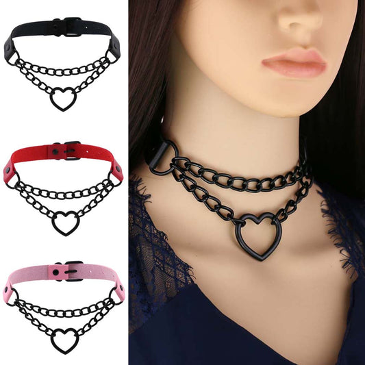 Black Chain Neckband Fashion Leather Love Heart Collar