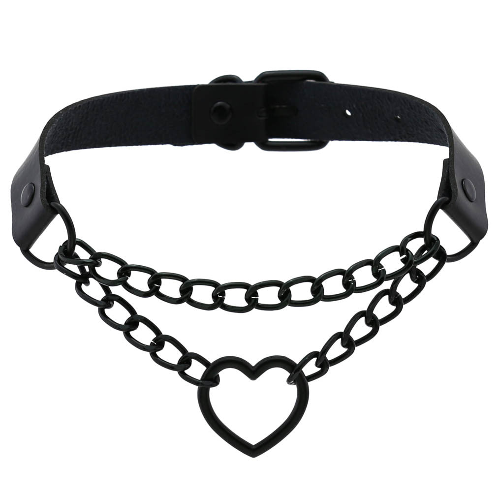 Black Chain Neckband Fashion Leather Love Heart Collar