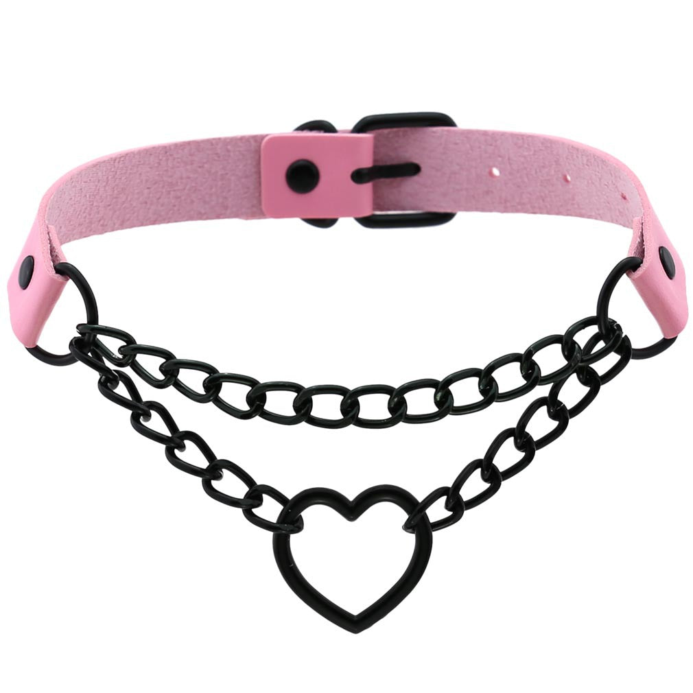 Black Chain Neckband Fashion Leather Love Heart Collar