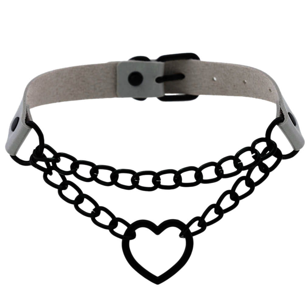 Black Chain Neckband Fashion Leather Love Heart Collar