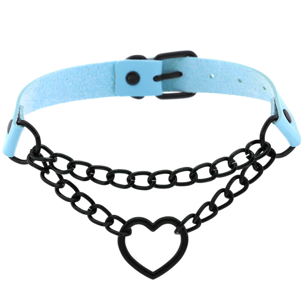 Black Chain Neckband Fashion Leather Love Heart Collar