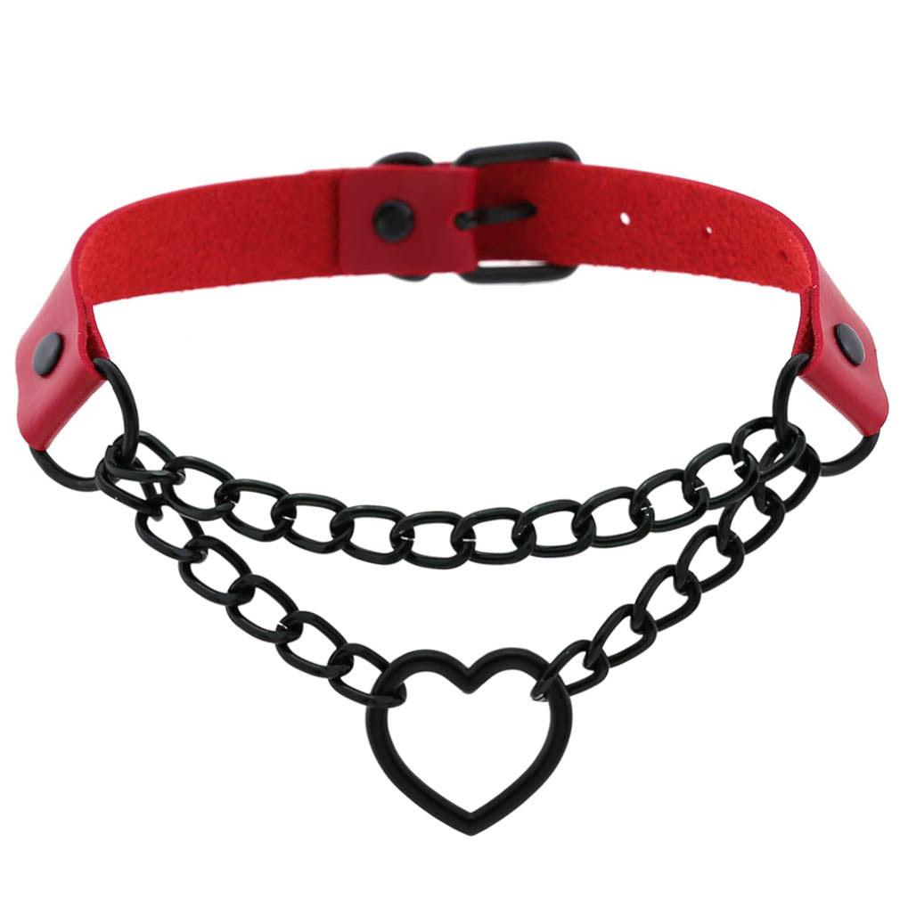 Black Chain Neckband Fashion Leather Love Heart Collar