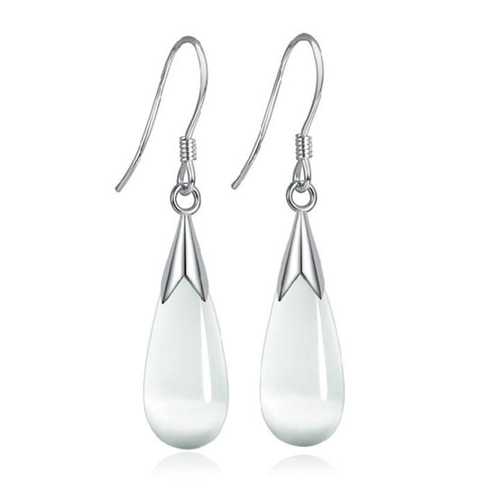 Korean Style Sterling Sier Opal Moonstone Water Drop Rings