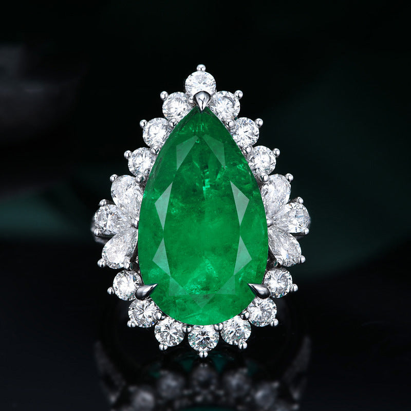 Inlaid Water Drop Pear-shaped Synthetic Emerald Rings