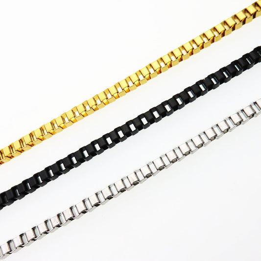 Stainless Steel Small Box Chain Vacuum Plating Black Necklaces