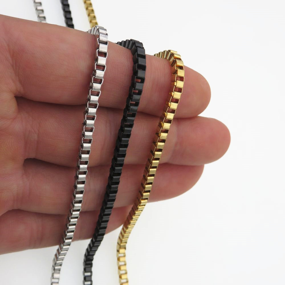 Stainless Steel Small Box Chain Vacuum Plating Black Necklaces