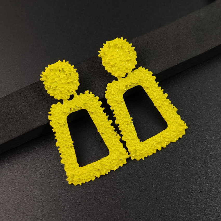 Exaggerated Metal Spray Paint Geometric Trapezoid Retro Fashion Personalized Alloy Earrings