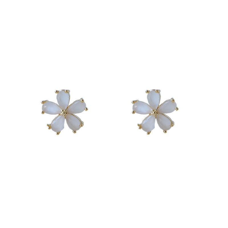 Eyes Sier-plated Needle Gold-plated Zircon Classic Style Simple Small Flower Stud Earrings