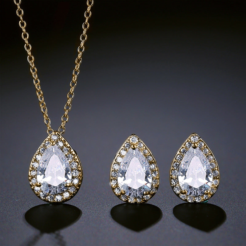 Fashion Classic Popular Water Drop Ear Two-piece Inlaid Jewelry Set