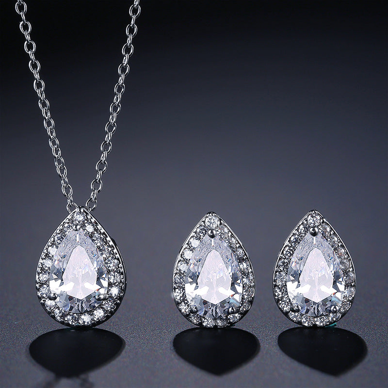 Fashion Classic Popular Water Drop Ear Two-piece Inlaid Jewelry Set