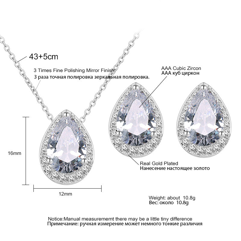 Fashion Classic Popular Water Drop Ear Two-piece Inlaid Jewelry Set