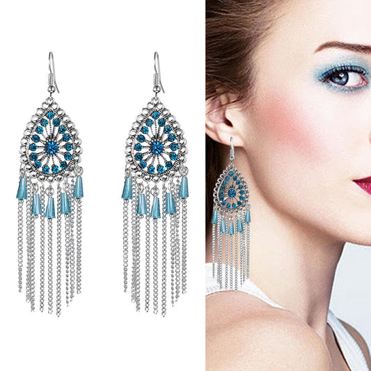 Creative Drop-shaped Jeweled Long Chinese Style Jewelry Earrings