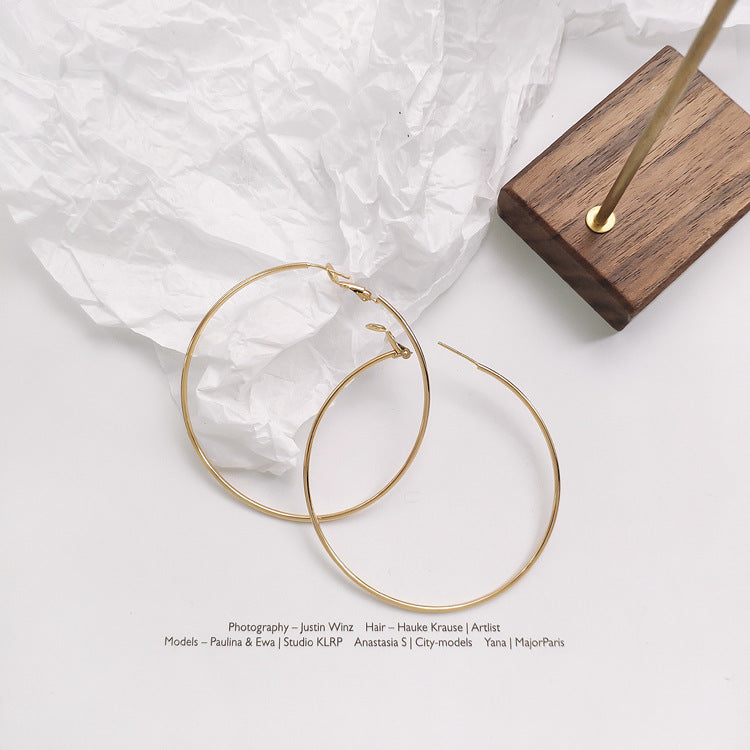 Metal Big Circle Bright Gold Frosted Ear Earrings