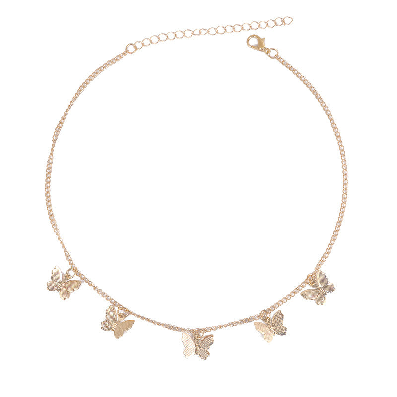 Women's Style Simple Metal Butterfly Tassel Clavicle Necklace