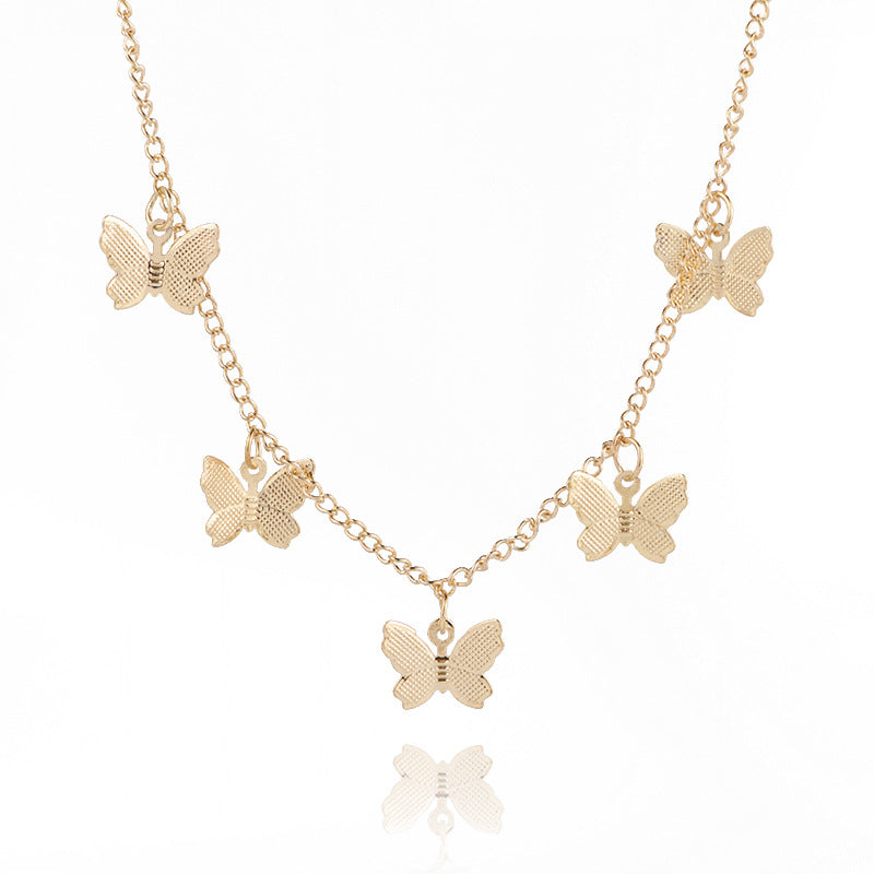 Women's Style Simple Metal Butterfly Tassel Clavicle Necklace