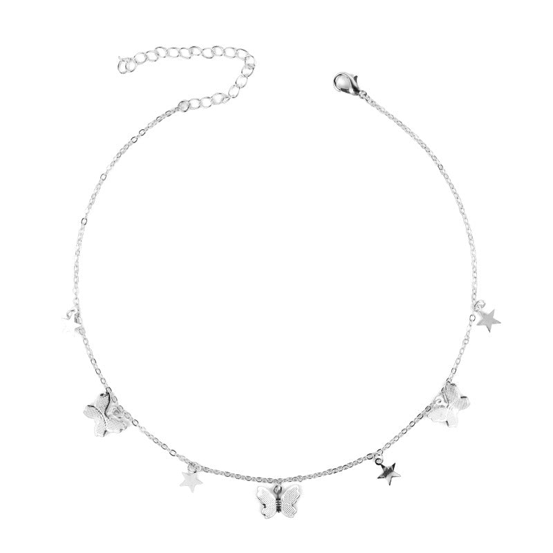 Women's Style Simple Metal Butterfly Tassel Clavicle Necklace