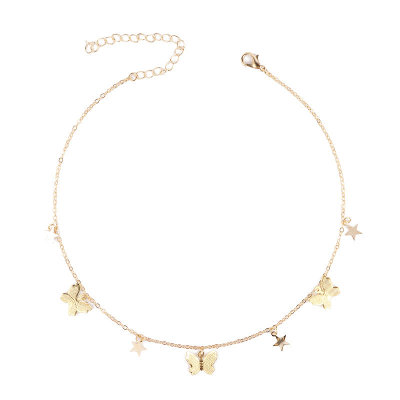Women's Style Simple Metal Butterfly Tassel Clavicle Necklace