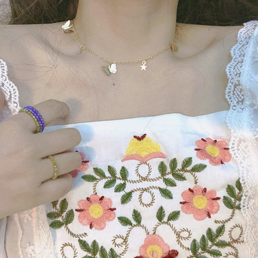 Women's Style Simple Metal Butterfly Tassel Clavicle Necklace