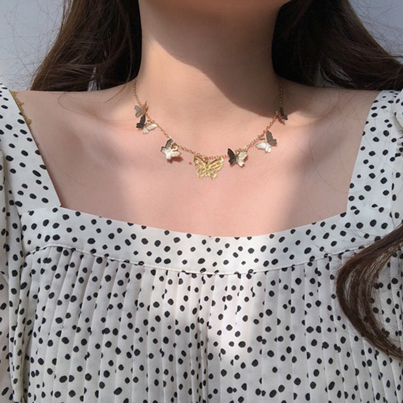 Women's Style Simple Metal Butterfly Tassel Clavicle Necklace