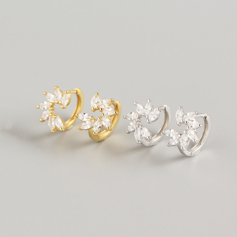 Women's Luxury Sterling Sier Horse Eye Zircon Flower Earclip Stud Earrings