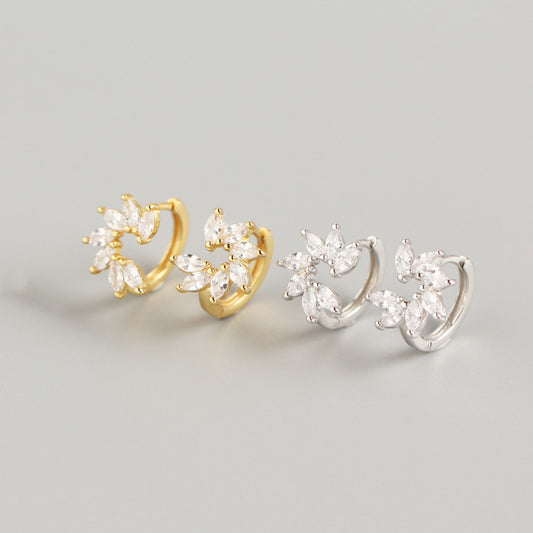 Women's Luxury Sterling Sier Horse Eye Zircon Flower Earclip Stud Earrings