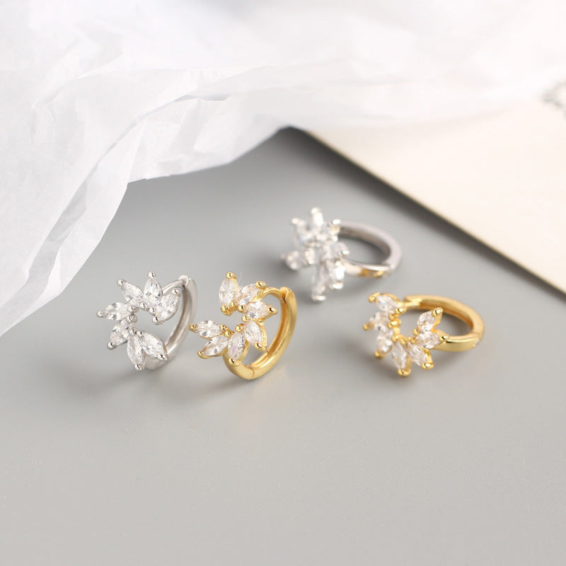 Women's Luxury Sterling Sier Horse Eye Zircon Flower Earclip Stud Earrings