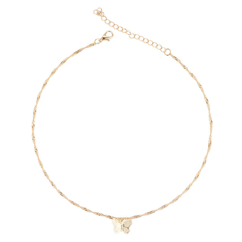 Women's Style Simple Metal Butterfly Tassel Clavicle Necklace
