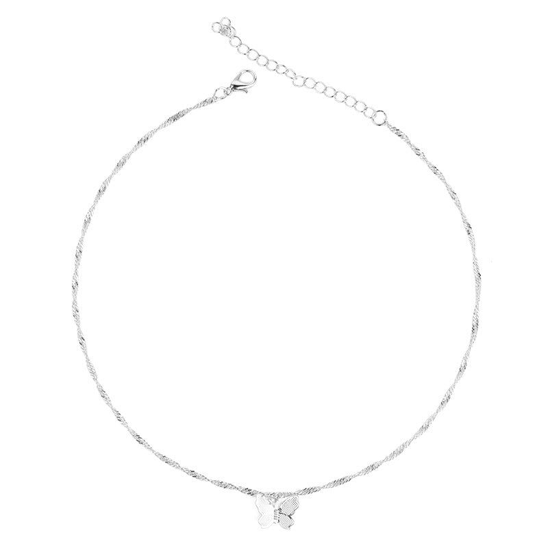 Women's Style Simple Metal Butterfly Tassel Clavicle Necklace