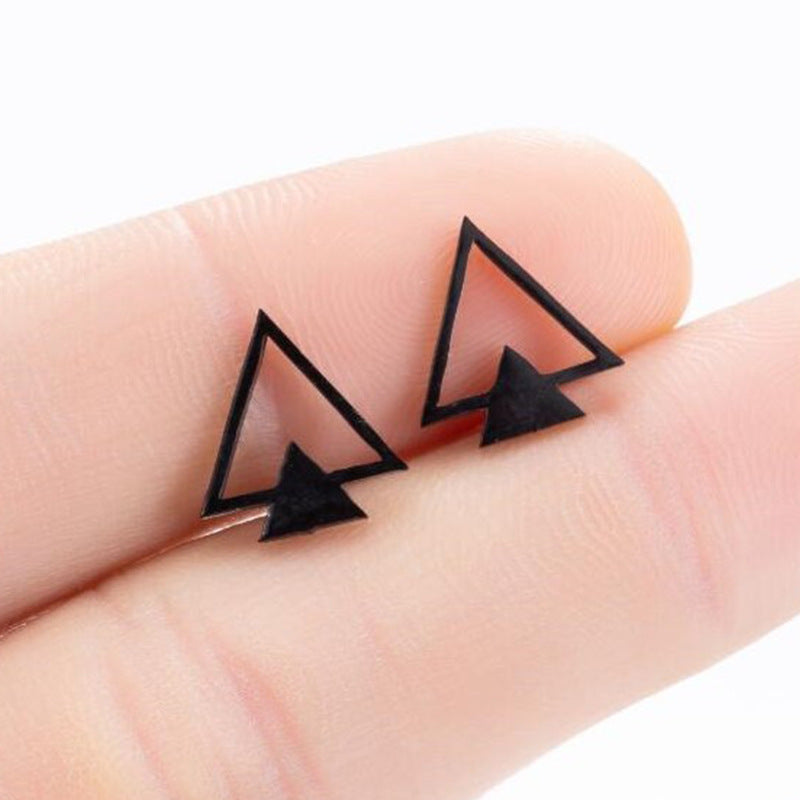 Women's Korean Style Fashion Geometry Pattern Hollow Triangle Black Geometric Double Stud Earrings