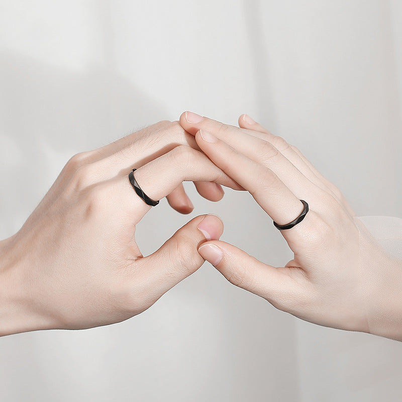 Couple Black White Diamond Sterling Sier Pair Light Rings