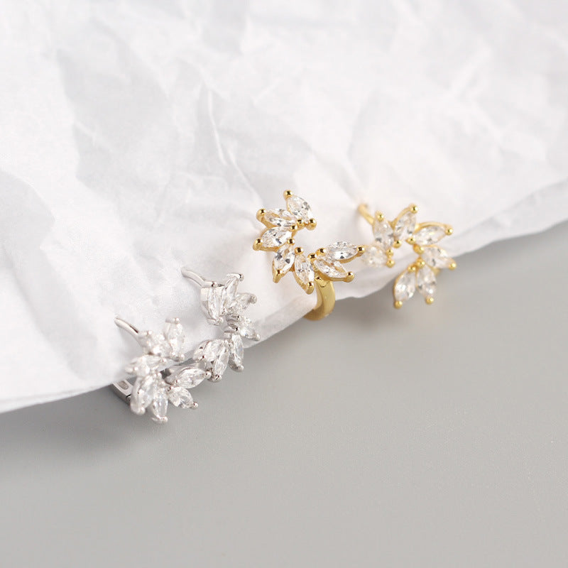 Women's Luxury Sterling Sier Horse Eye Zircon Flower Earclip Stud Earrings