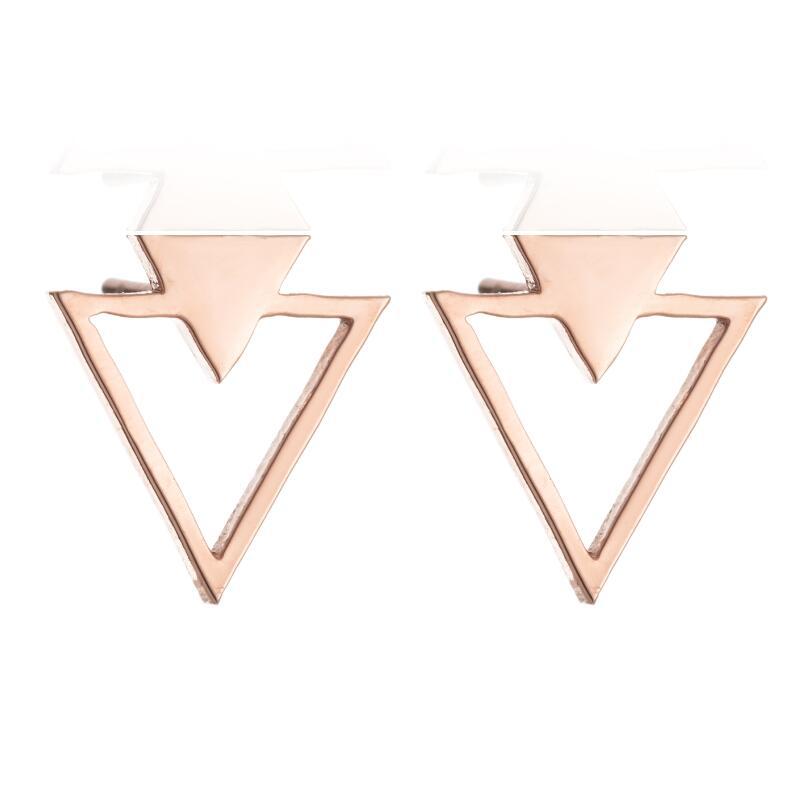 Women's Korean Style Fashion Geometry Pattern Hollow Triangle Black Geometric Double Stud Earrings