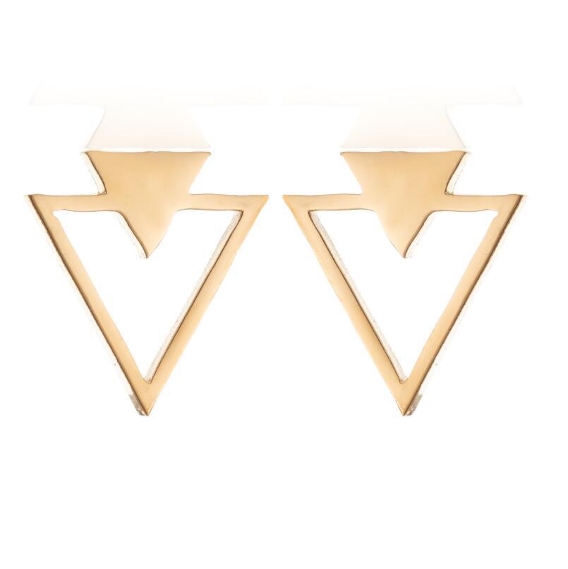 Women's Korean Style Fashion Geometry Pattern Hollow Triangle Black Geometric Double Stud Earrings